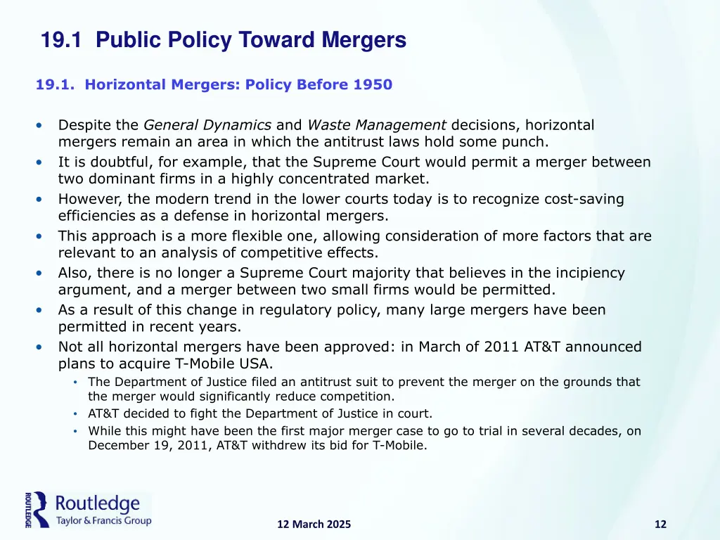 19 1 public policy toward mergers 10