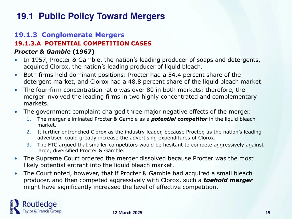 19 1 public policy toward mergers 17