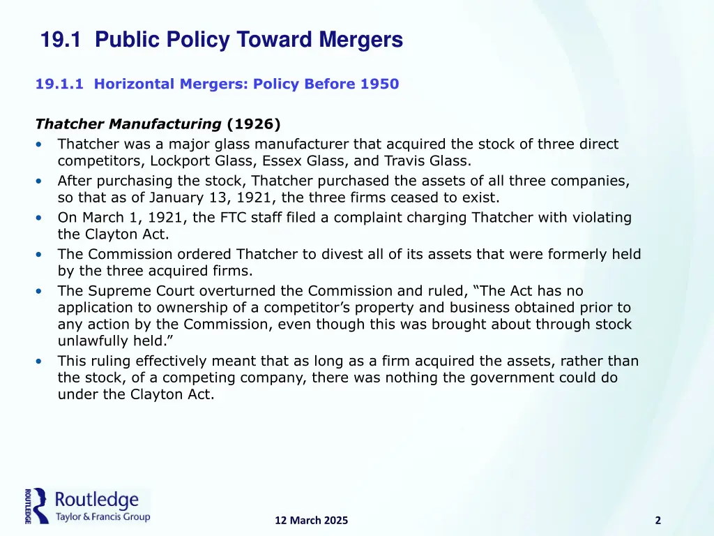 19 1 public policy toward mergers