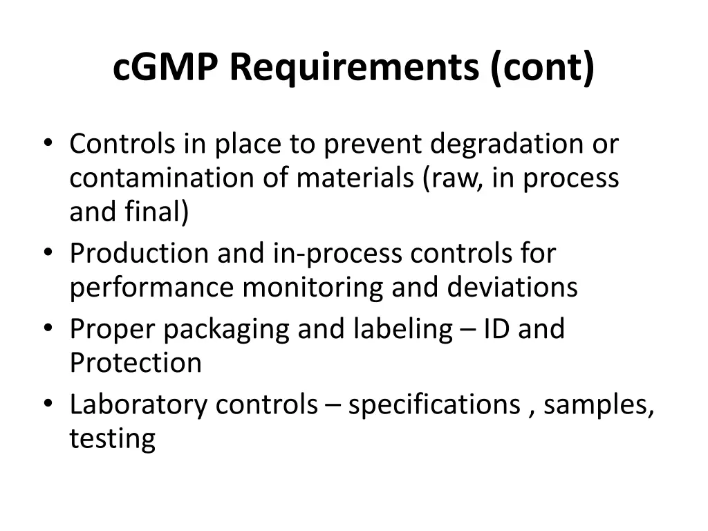 cgmp requirements cont