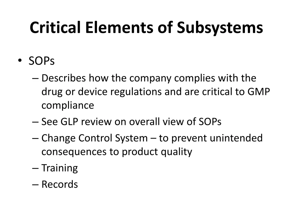 critical elements of subsystems
