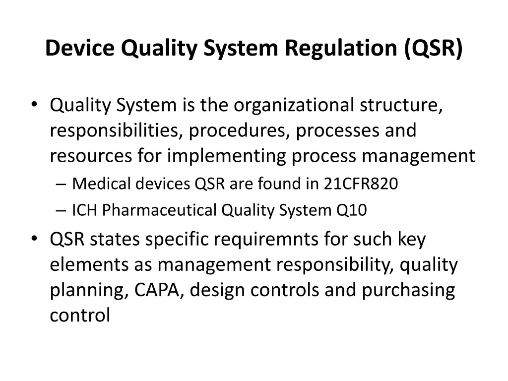 device quality system regulation qsr
