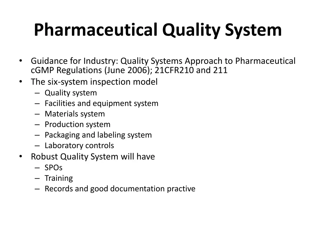 pharmaceutical quality system