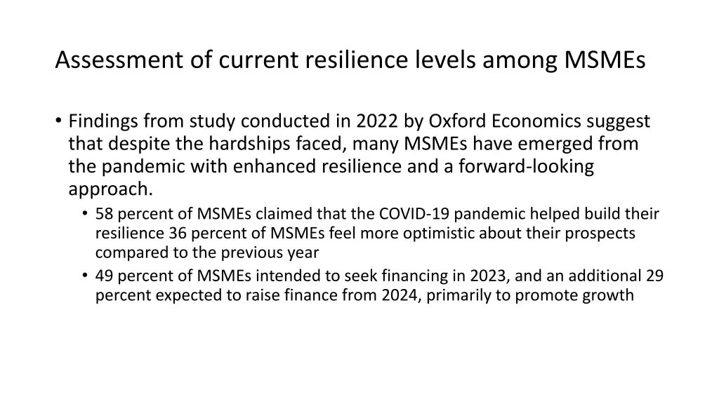 assessment of current resilience levels among