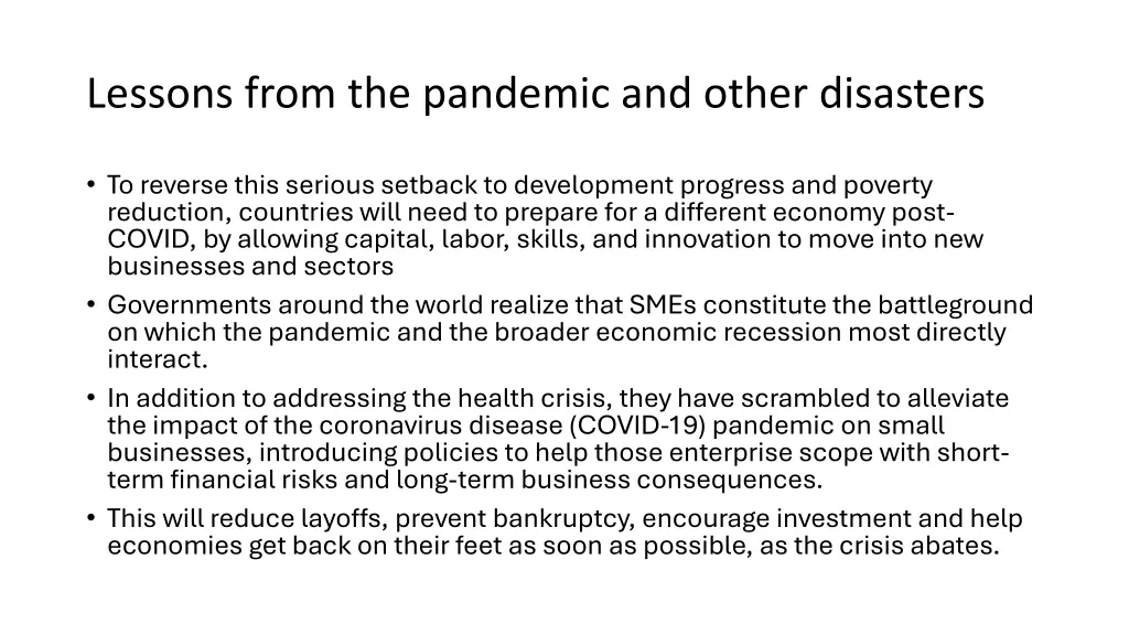 lessons from the pandemic and other disasters
