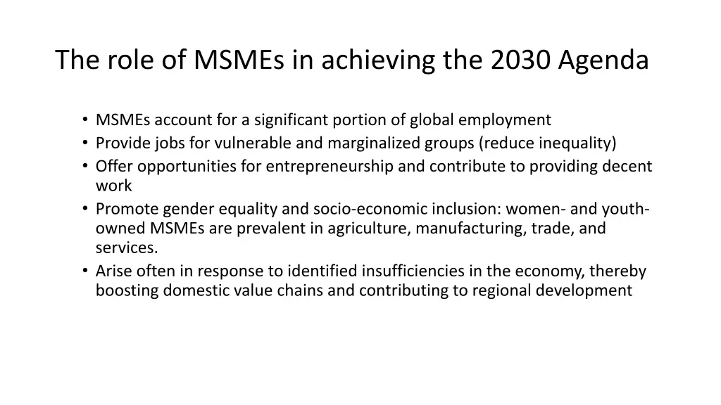 the role of msmes in achieving the 2030 agenda