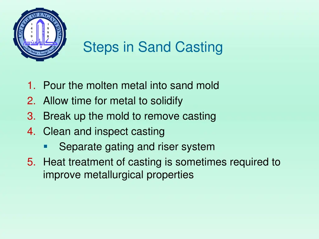 steps in sand casting