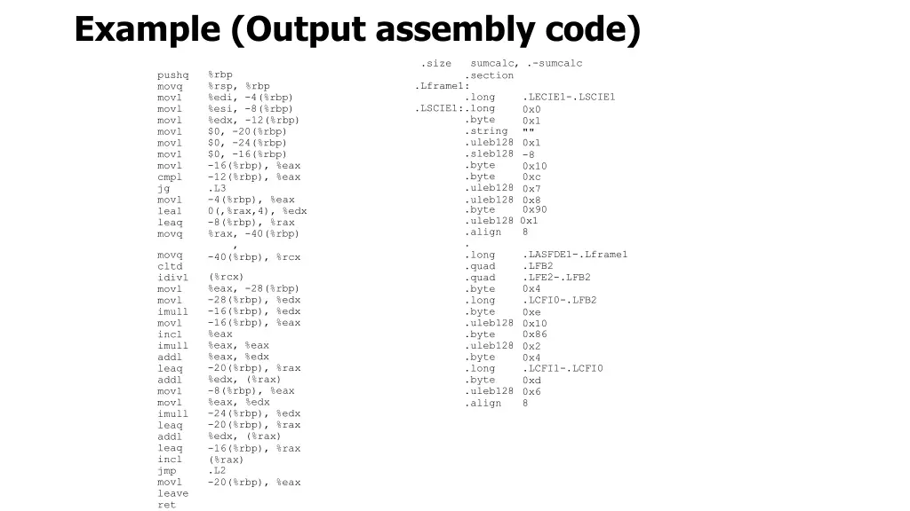 example output assembly code