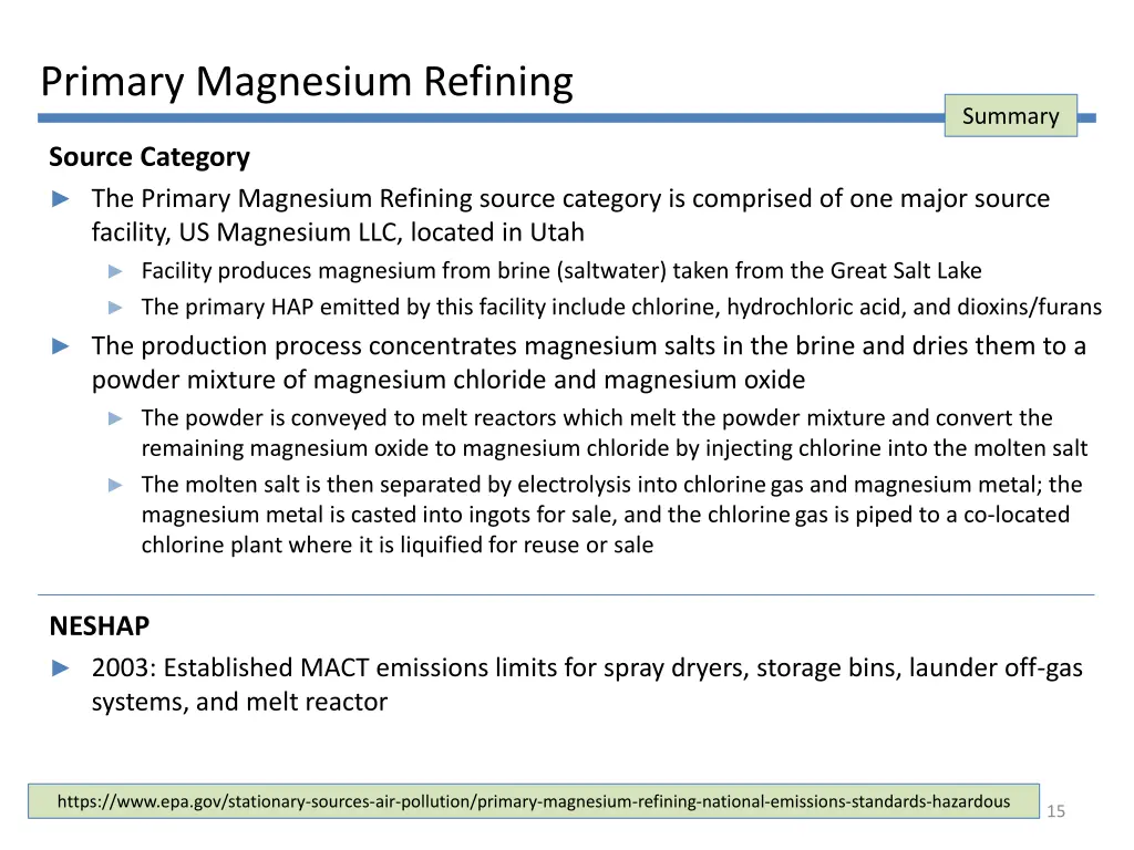 primary magnesium refining