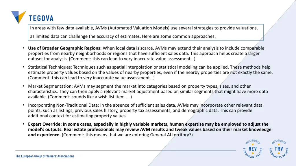 in areas with few data available avms automated