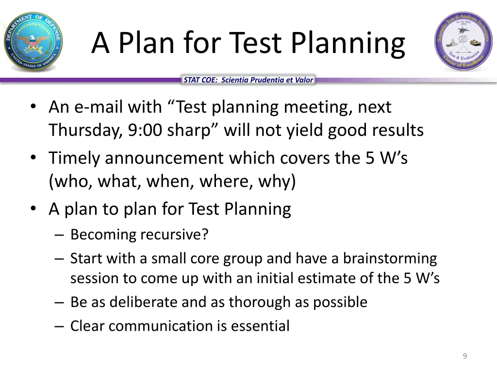a plan for test planning