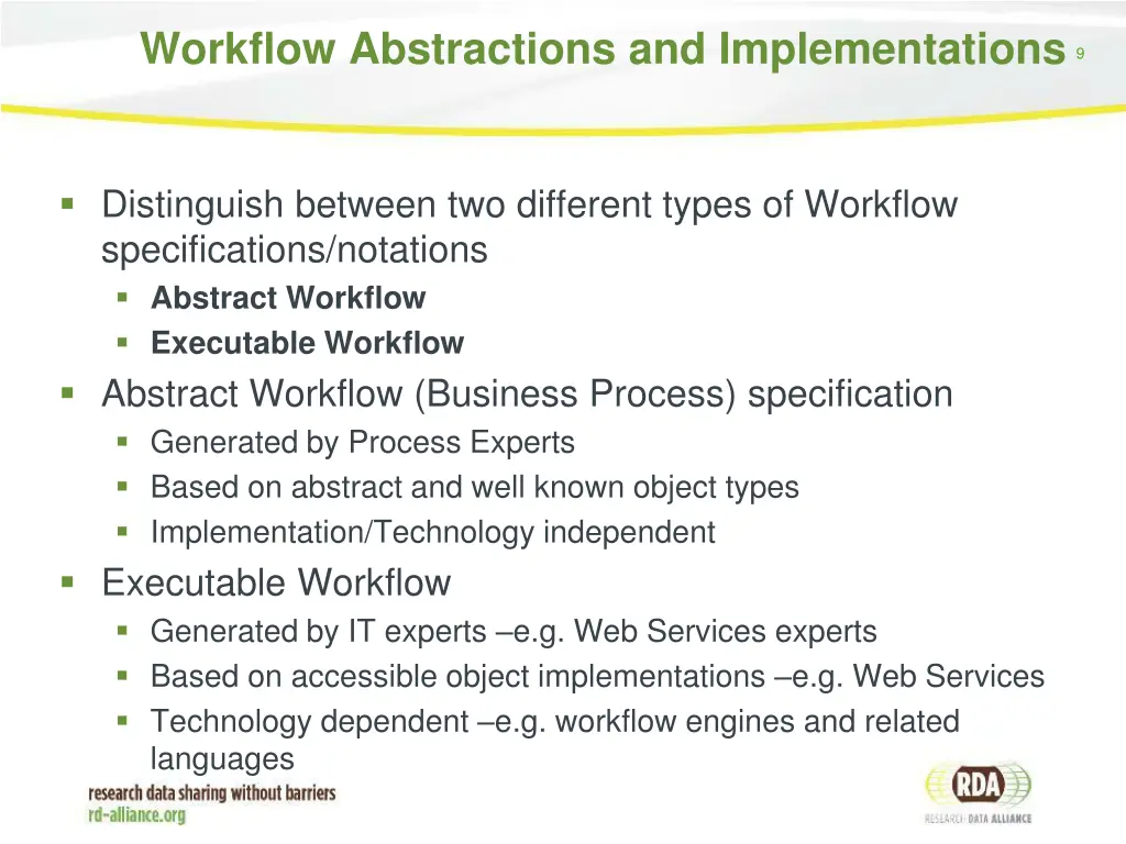 workflow abstractions and implementations