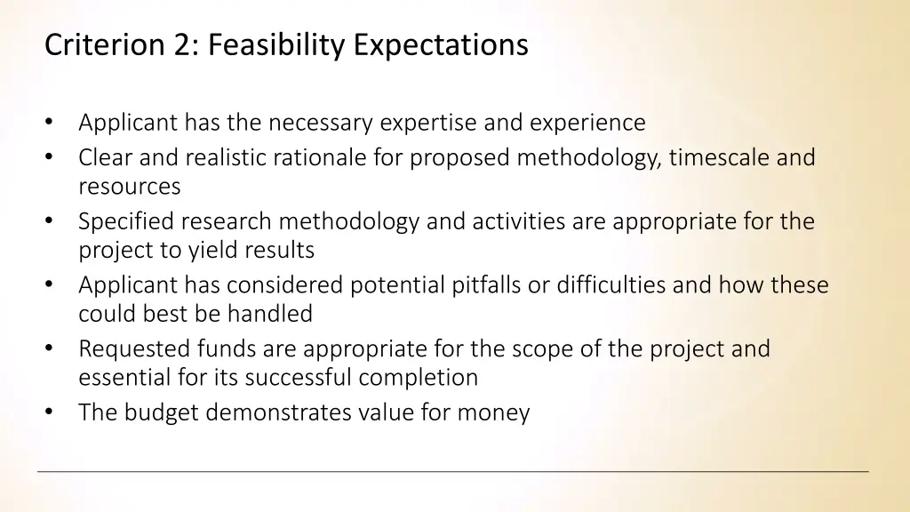 criterion 2 feasibility expectations