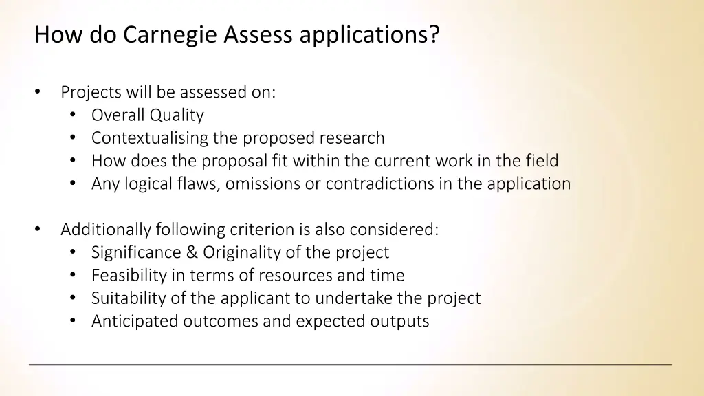 how do carnegie assess applications