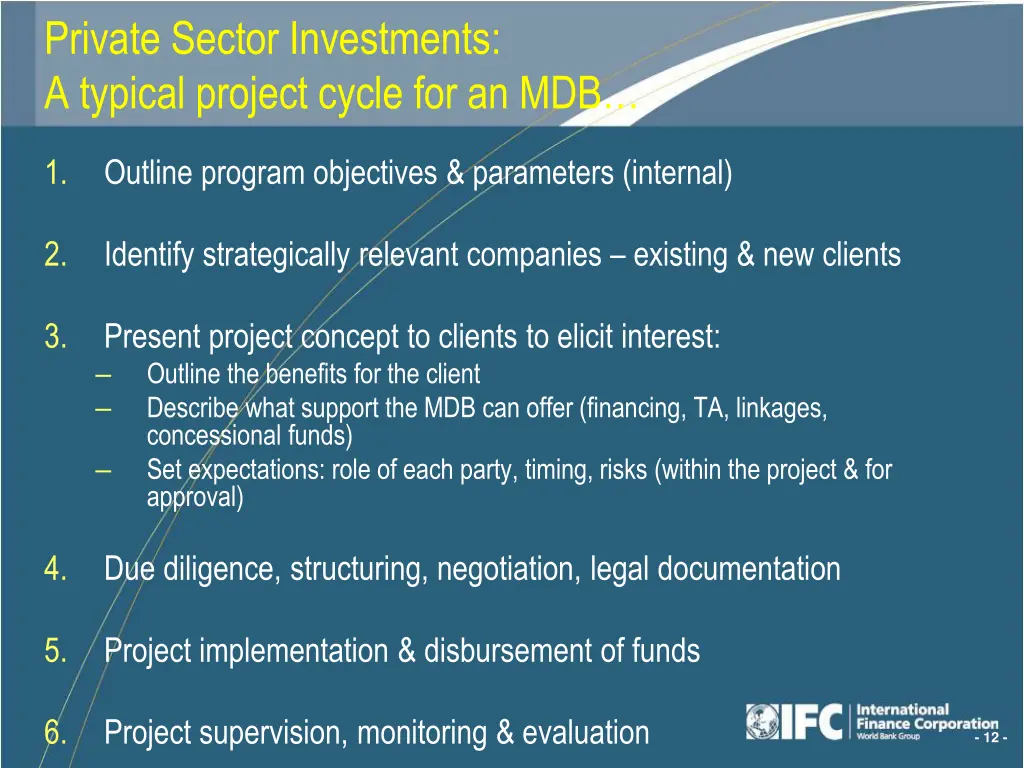 private sector investments a typical project