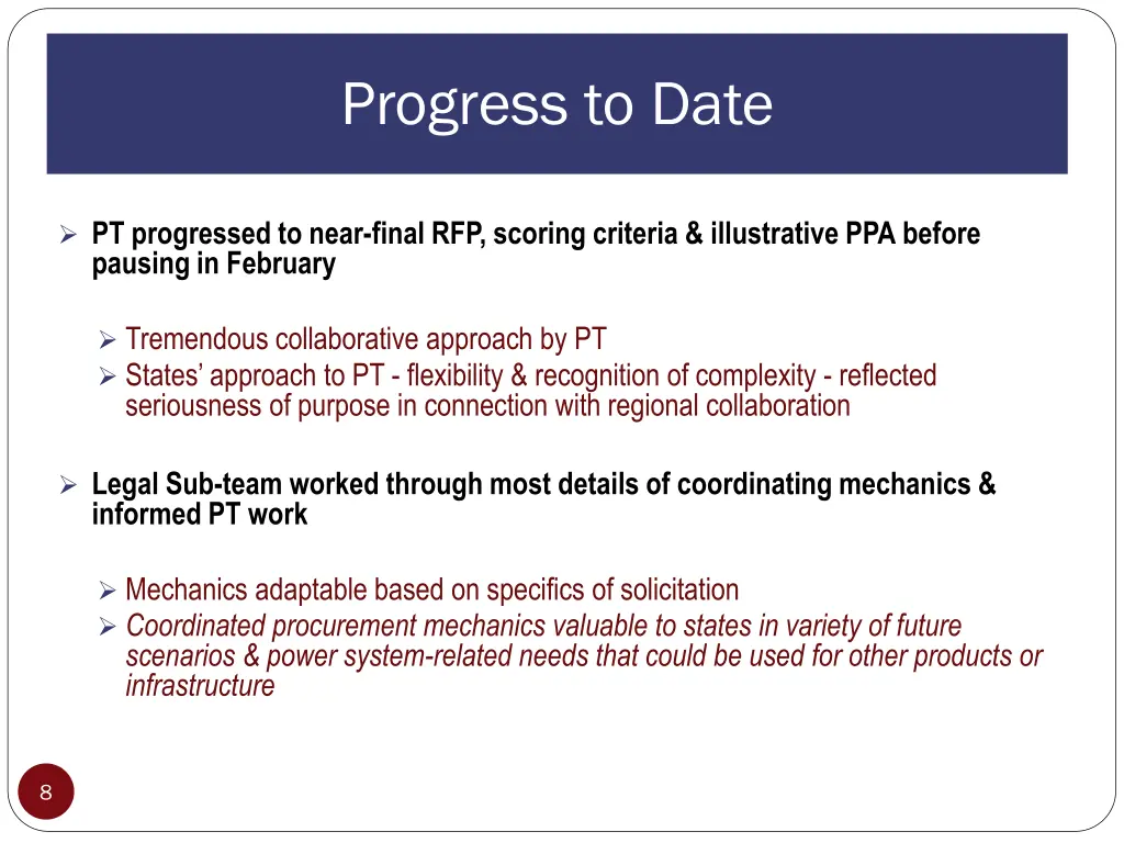 progress to date
