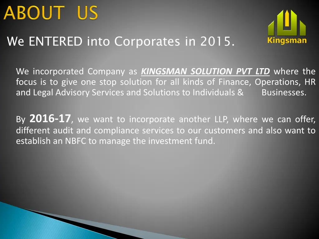we entered into corporates in 2015