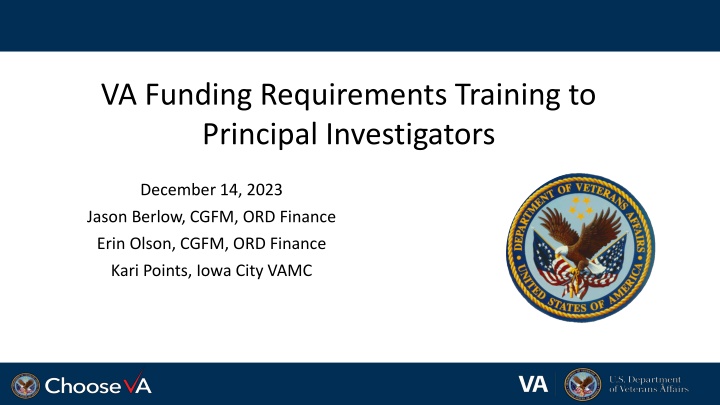 va funding requirements training to principal