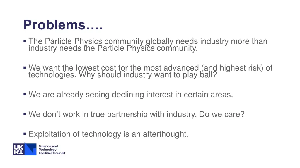 problems the particle physics community globally