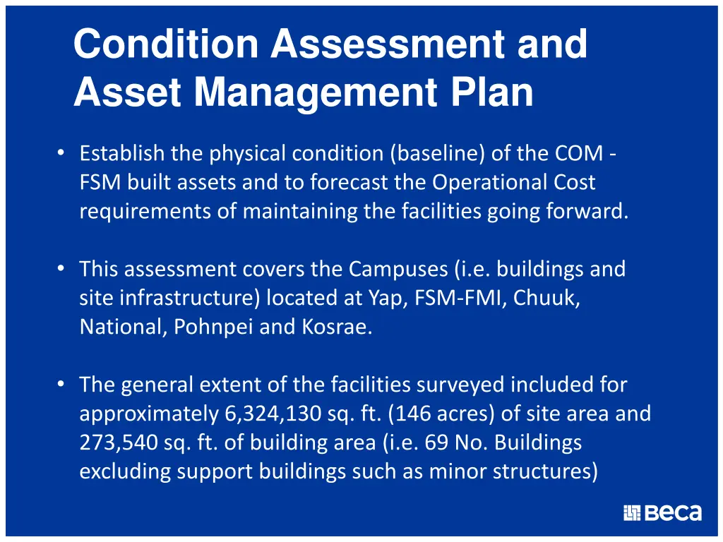 condition assessment and asset management plan