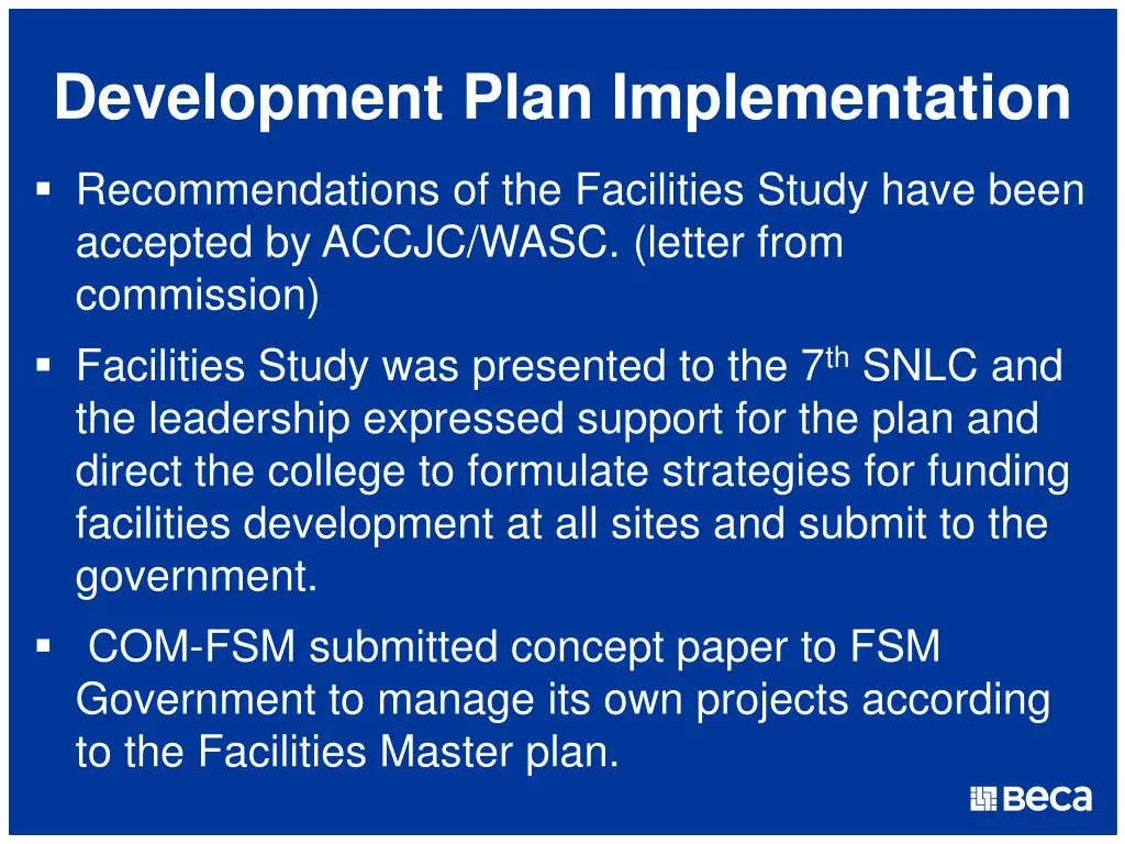 development plan implementation