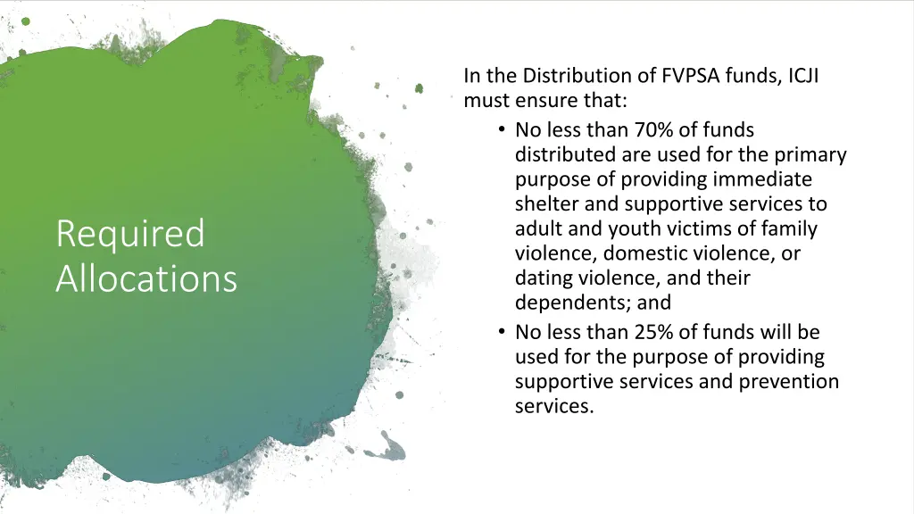 in the distribution of fvpsa funds icji must