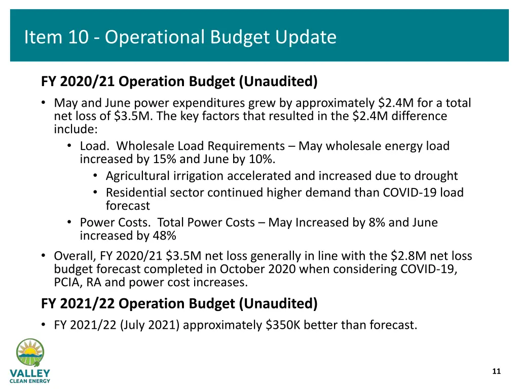 item 10 operational budget update