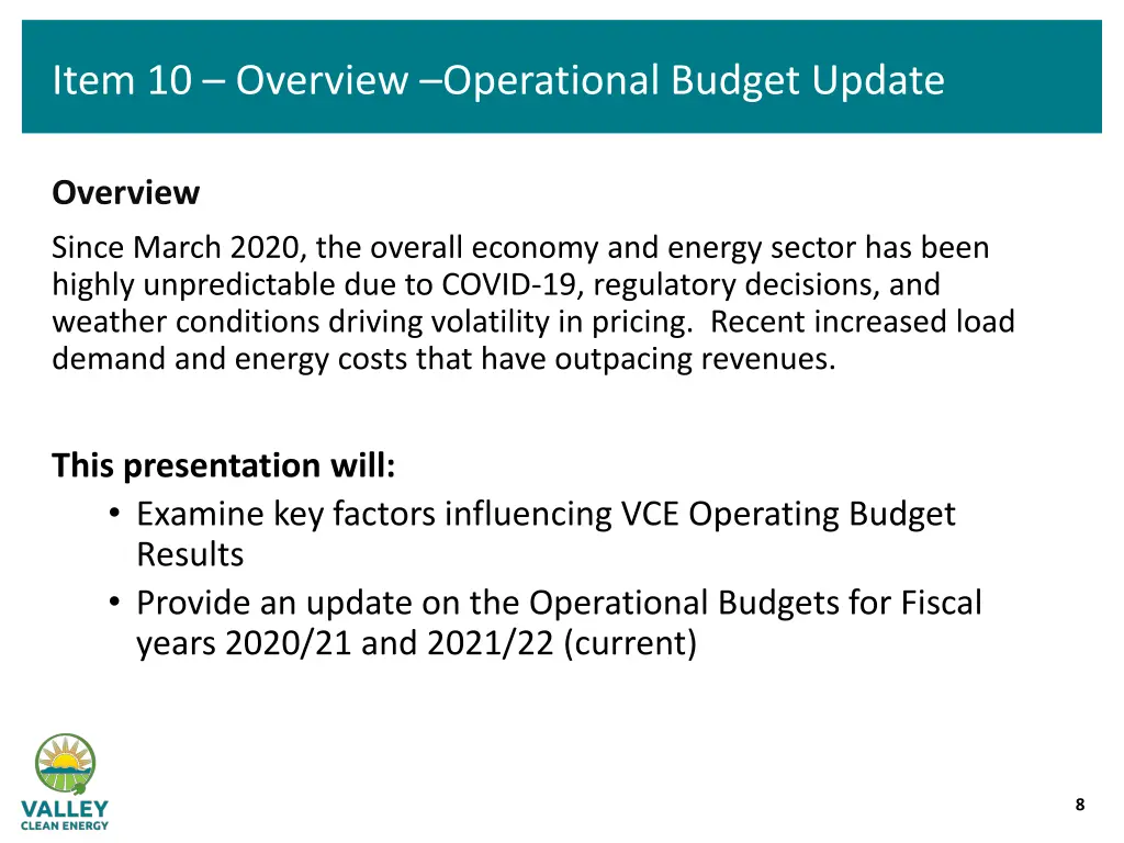 item 10 overview operational budget update
