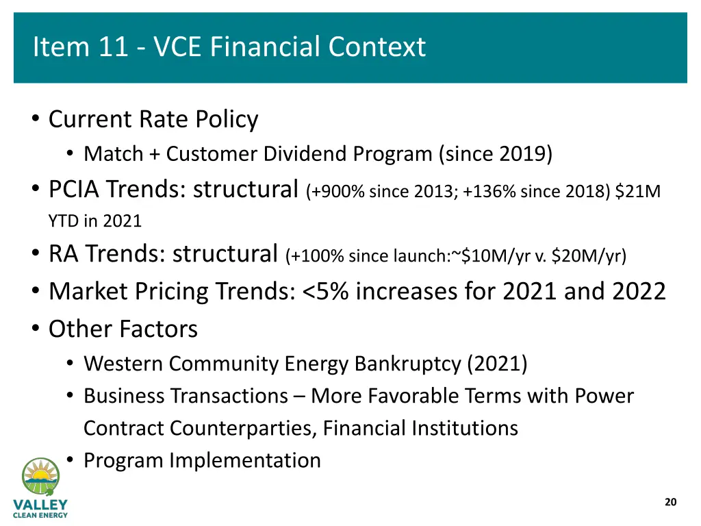 item 11 vce financial context