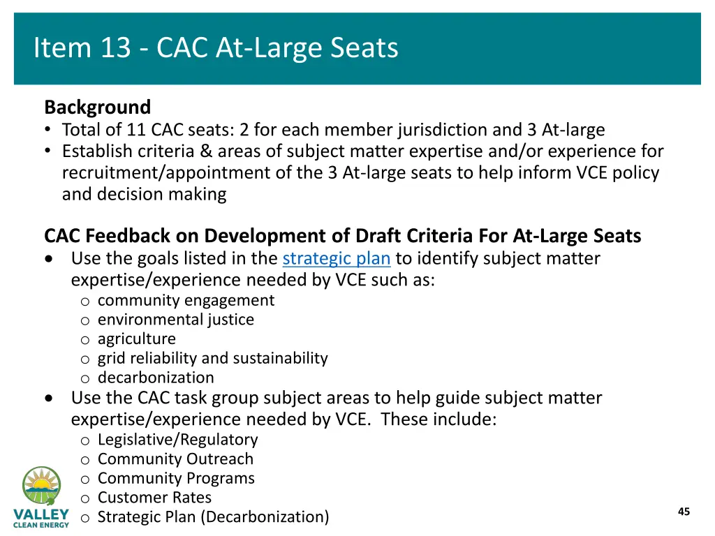 item 13 cac at large seats