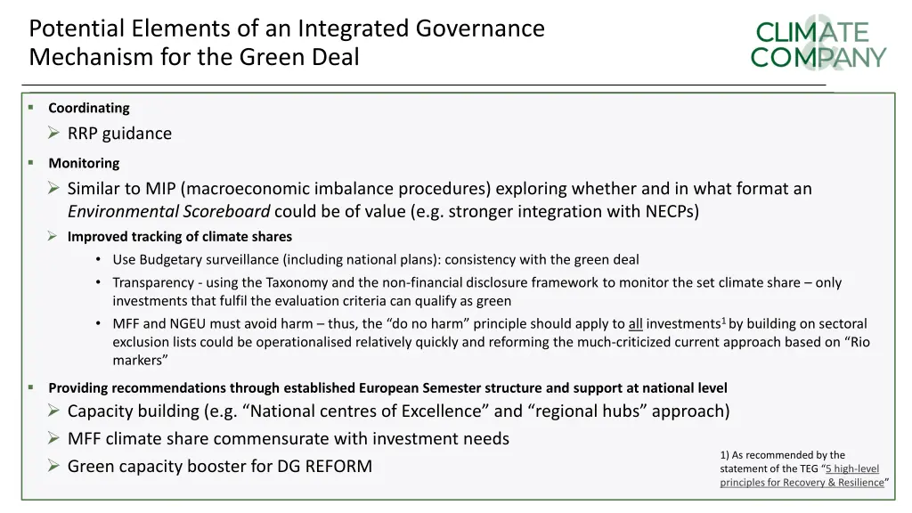 potential elements of an integrated governance
