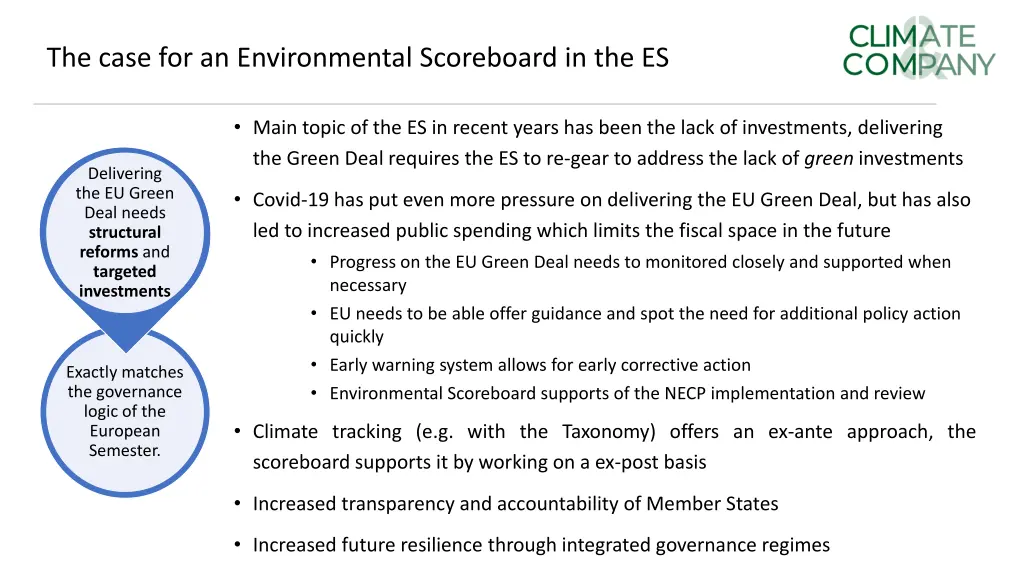 the case for an environmental scoreboard in the es