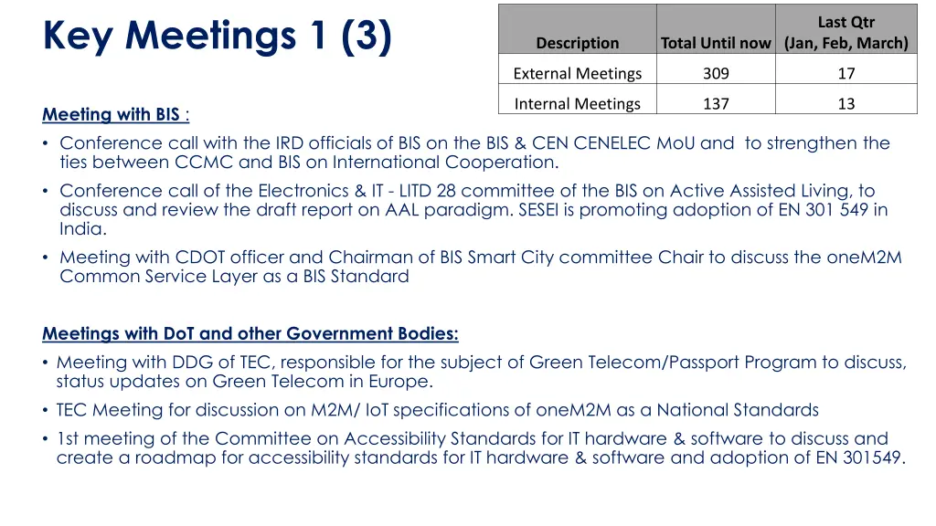 key meetings 1 3