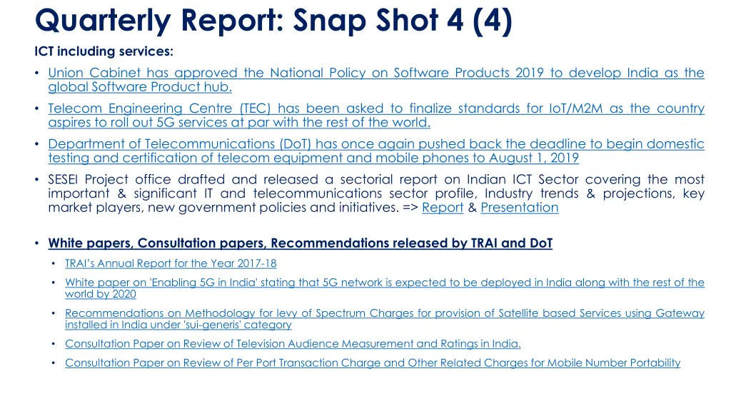 quarterly report snap shot 4 4 ict including