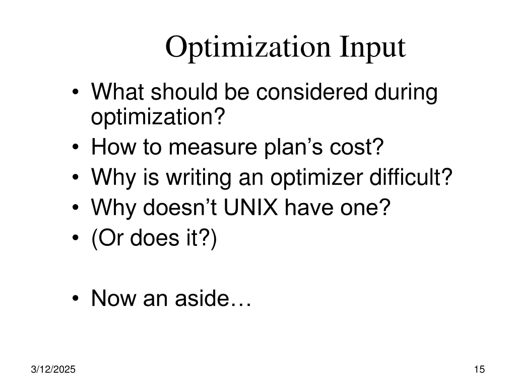 optimization input