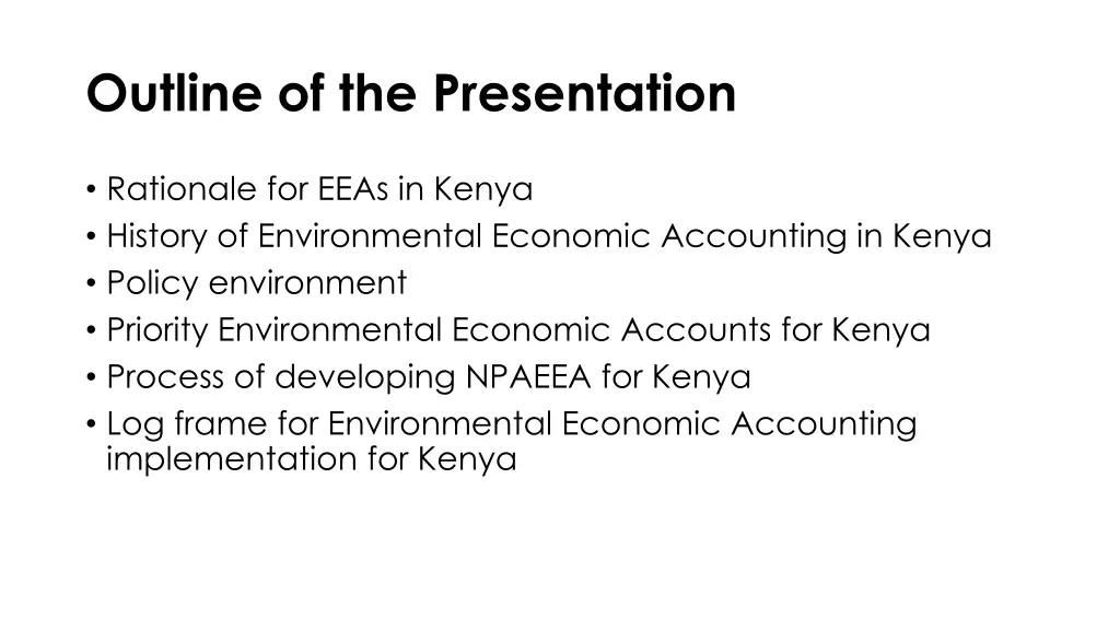 outline of the presentation