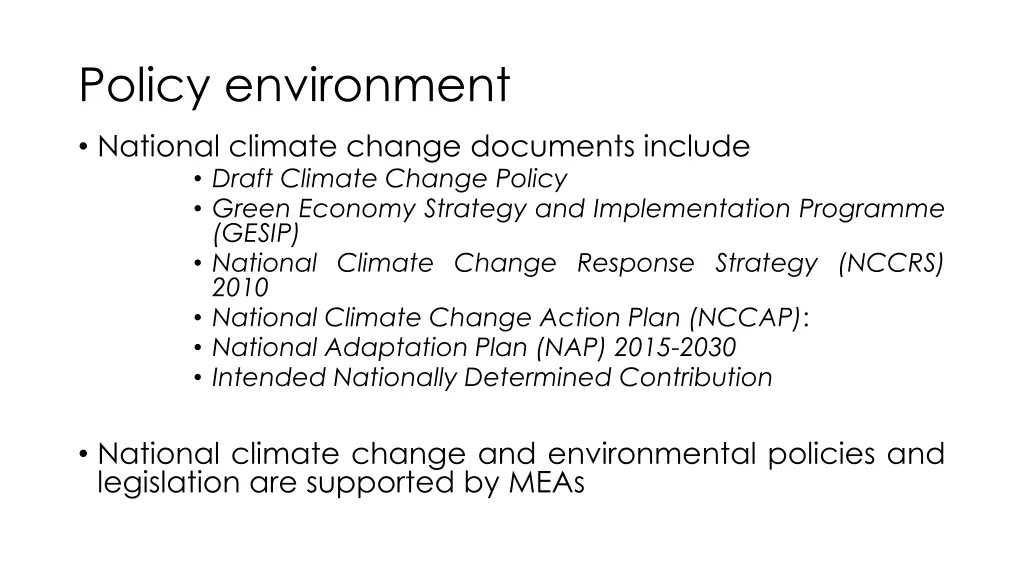 policy environment national climate change
