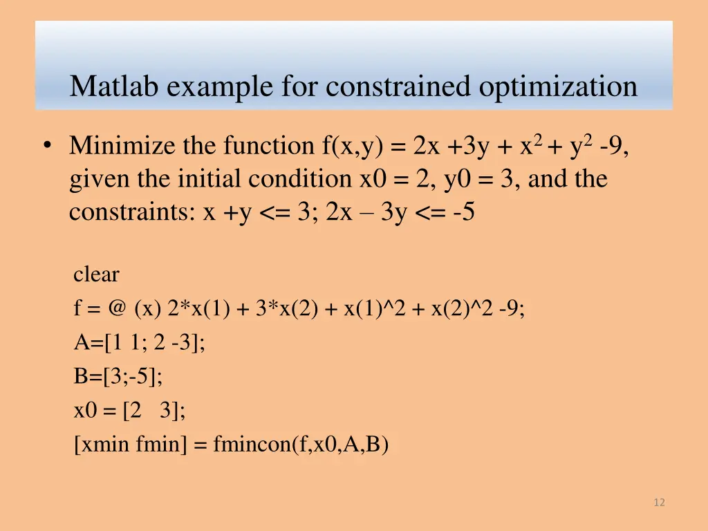 matlab example for constrained optimization