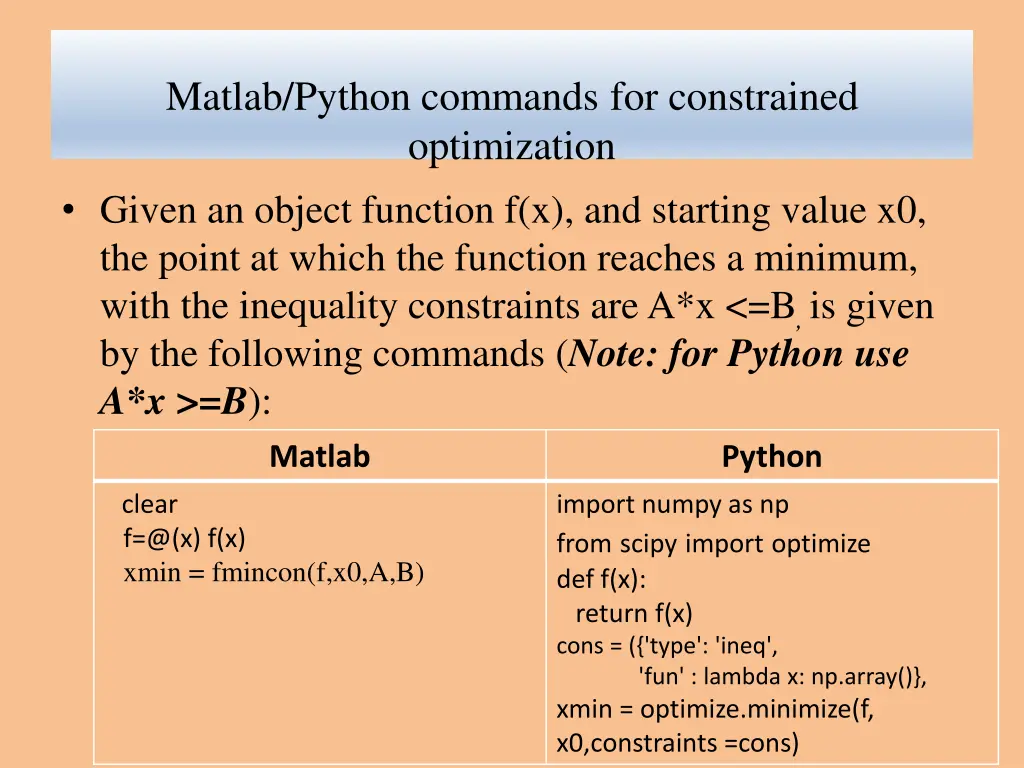 matlab python commands for constrained