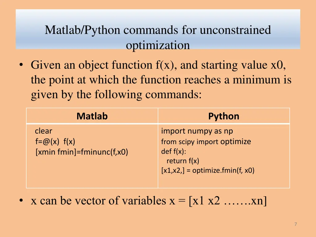 matlab python commands for unconstrained