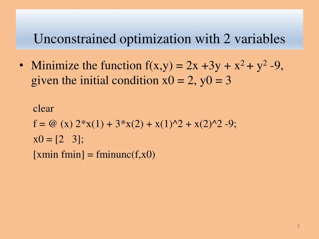 unconstrained optimization with 2 variables