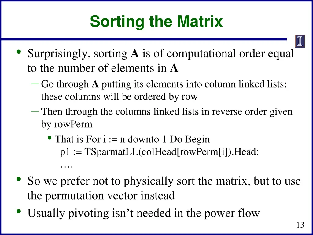 sorting the matrix