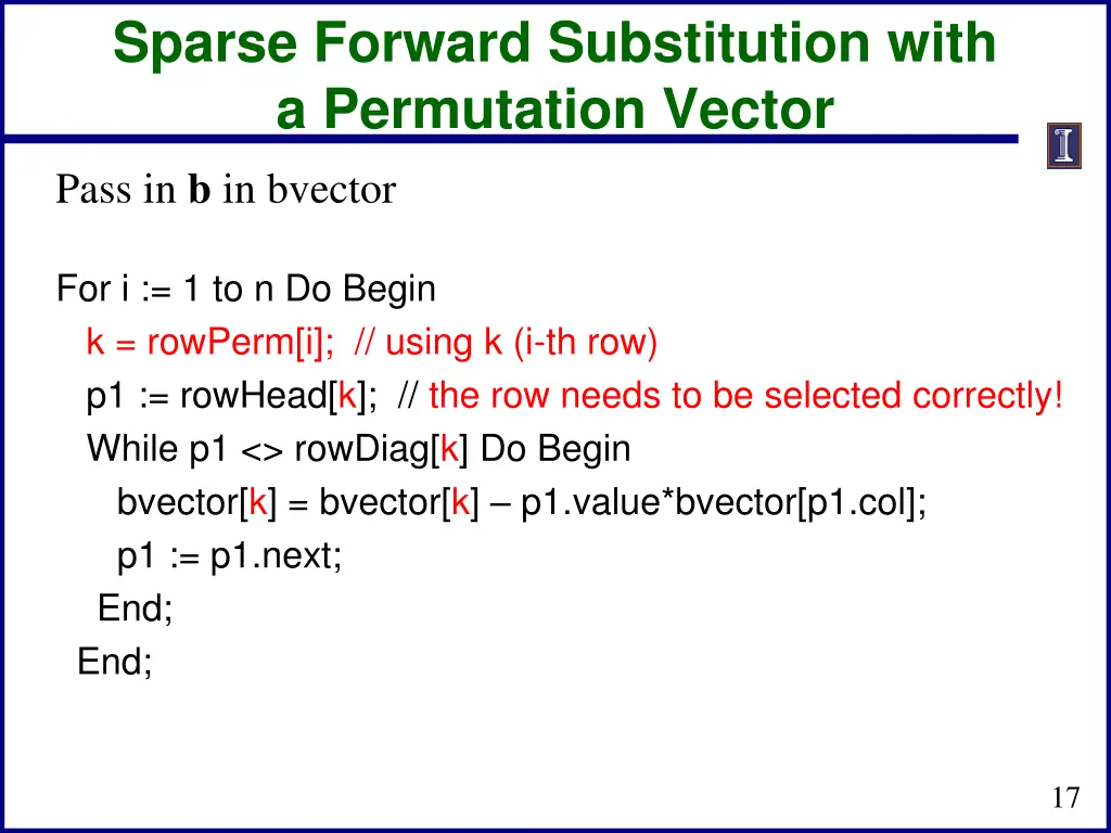 sparse forward substitution with a permutation