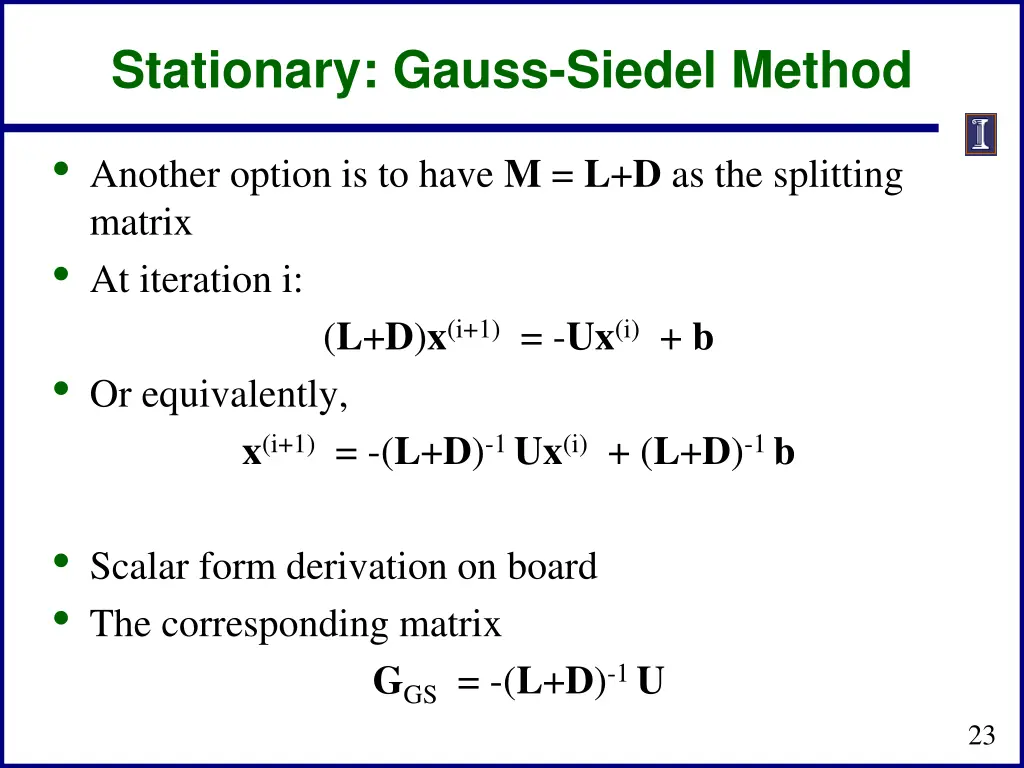 stationary gauss siedel method