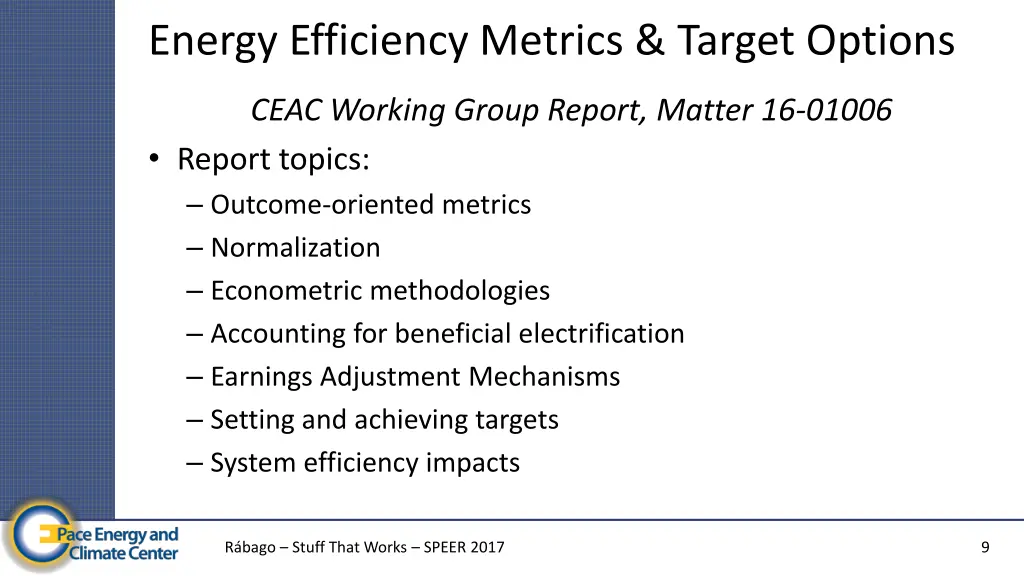 energy efficiency metrics target options