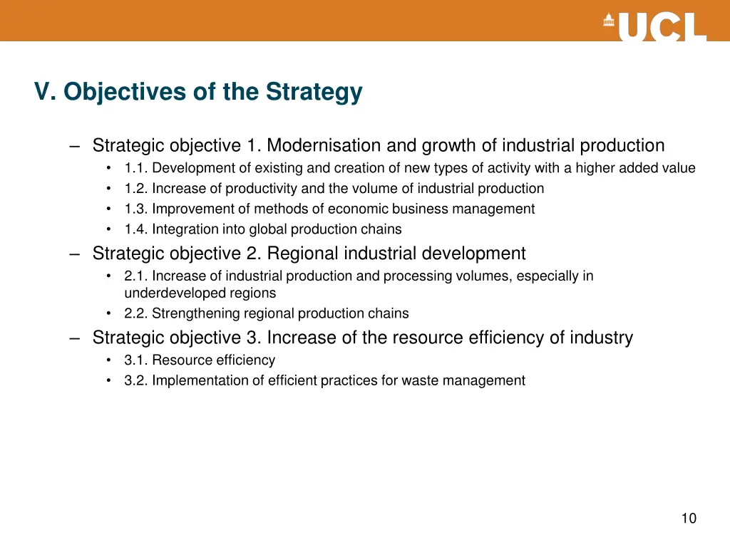 v objectives of the strategy