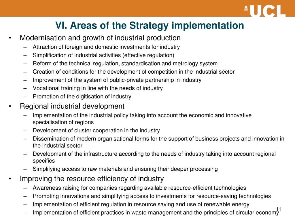 vi areas of the strategy implementation