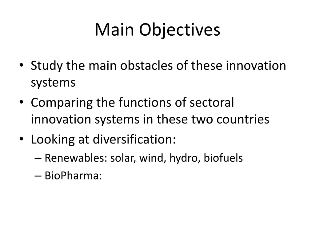 main objectives