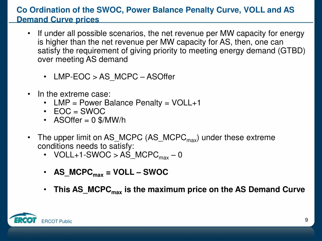co ordination of the swoc power balance penalty