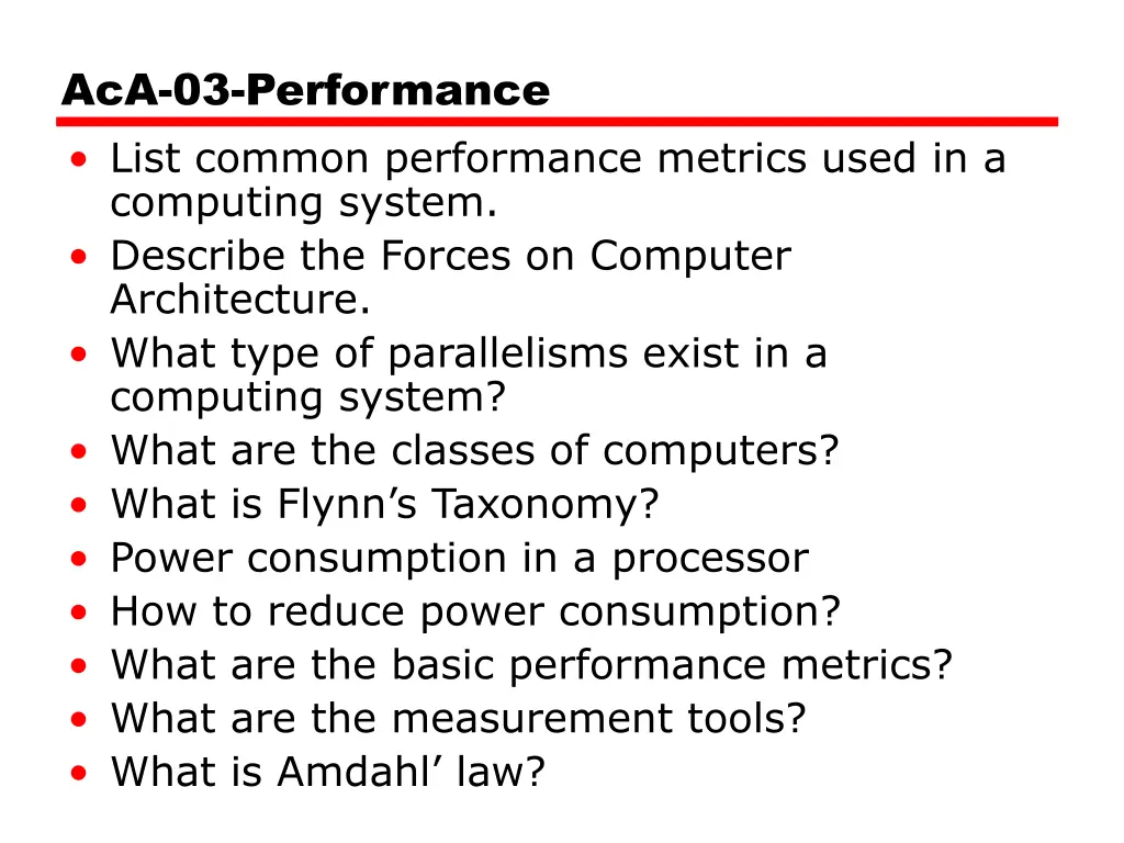 aca 03 performance list common performance